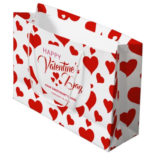 HAPPY VALENTINES DAY ROMANTIC RED HEARTS CUSTOM LARGE GIFT BAG
