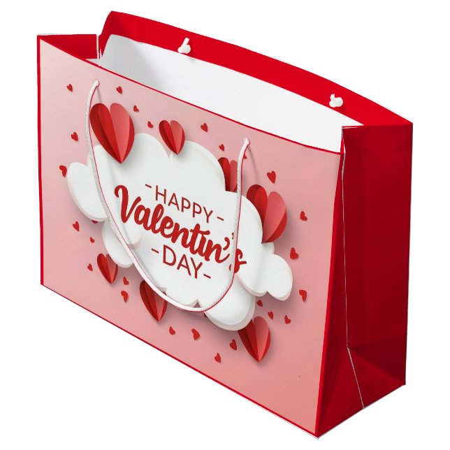 HAPPY VALENTINE'S DAY ROMANTIC RED HEARTS LARGE GIFT BAG (Back Angled)