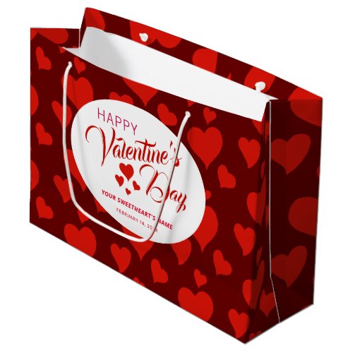 HAPPY VALENTINES DAY ROMANTIC RED HEARTS PATTERN LARGE GIFT BAG