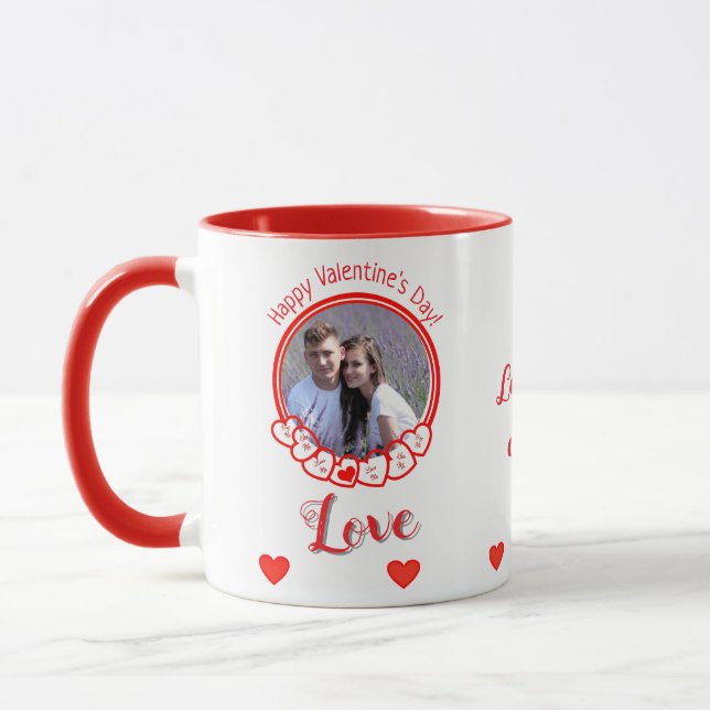 Happy Valentine's Day Romantic Red Hearts Photo  Mug (Left)