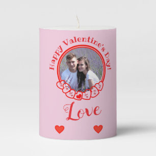Happy Valentine's Day Romantic Red Hearts Photo Pillar Candle