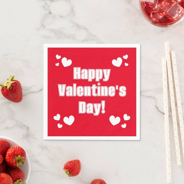 Happy Valentine's Day romantic red paper napkins (Insitu)
