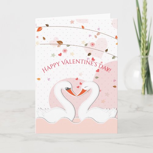 Happy Valentines Day Romantic Swans Hearts Holiday Card