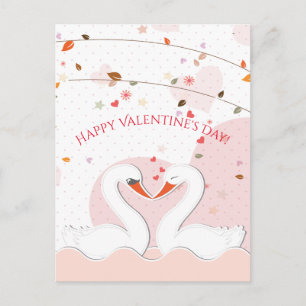 Happy Valentine's Day Romantic Swans Hearts Holiday Postcard