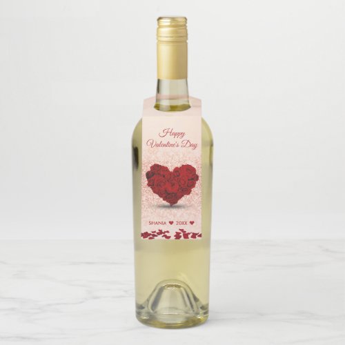 Happy Valentines Day Rose Heart Bouquet Bottle Hanger Tag