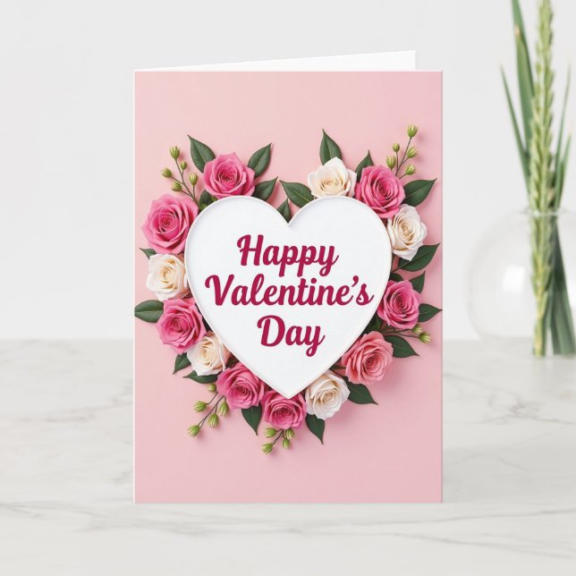 Happy Valentines Day Rose Heart Card (Front)
