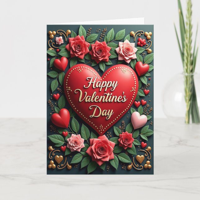 Happy Valentines Day Roses Heart Card (Front)