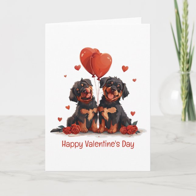 Happy Valentines Day Rottweiler Dogs Holiday Card (Front)