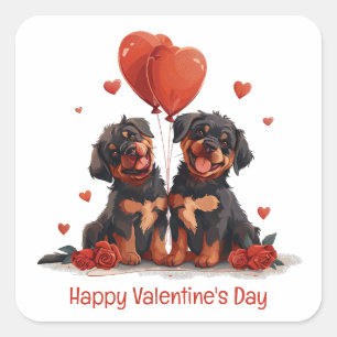 Happy Valentines Day Rottweiler Dogs Square Sticker