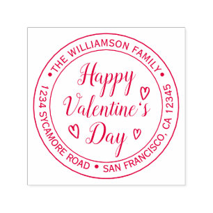 Happy Valentine's Day Round Return Address Self-inking Stamp