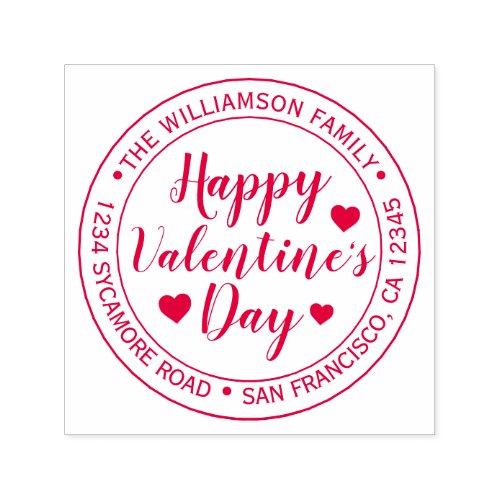 Happy Valentines Day Round Return Address Self_inking Stamp