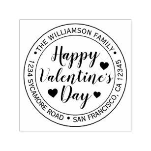 Happy Valentine's Day Round Return Address Self-inking Stamp