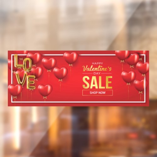 Happy Valentines Day Sale Red Hearts Gold Text Window Cling