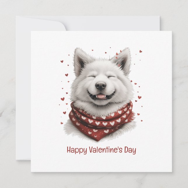 Happy Valentines Day Samoyed Dog Holiday Card (Front)