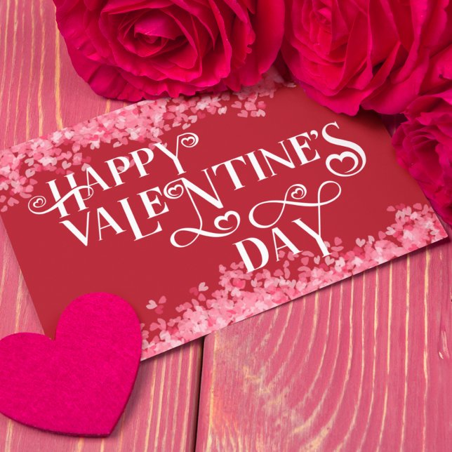 Happy Valentine's Day Scattered Hearts Red Pink Postcard (Creator Uploaded)