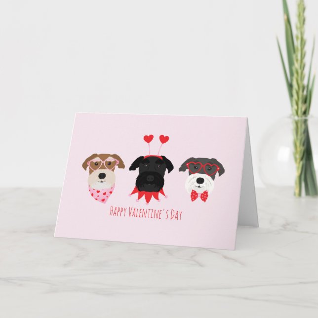 Happy Valentines Day Schnauzer Dogs Holiday Card (Front)