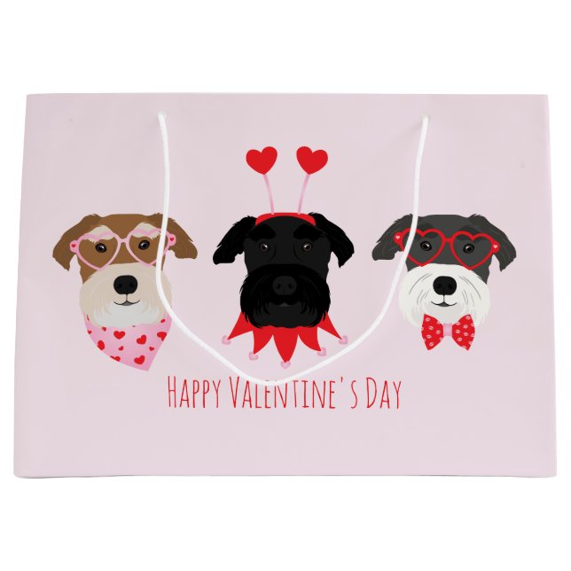 Happy Valentines Day Schnauzer Dogs Large Gift Bag (Front)