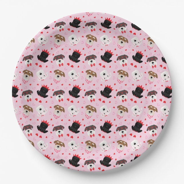 Happy Valentines Day Schnauzer Dogs Paper Plates (Front)