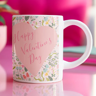 Happy Valentines Day script cute pink heart Coffee Mug