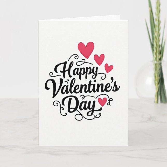 Happy Valentines Day Script Hearts Card (Front)