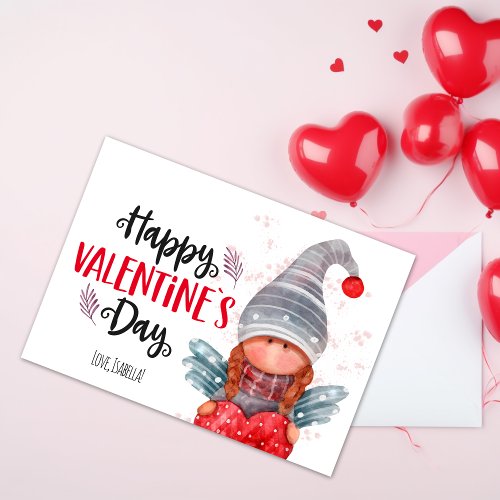 Happy Valentines Day Script Pun Gnome With Heart  Holiday Card