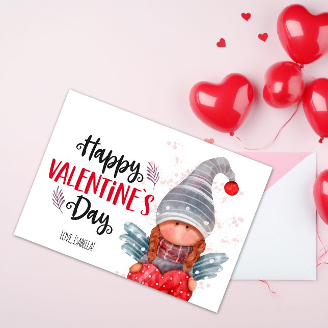 Happy Valentines Day Script Pun Gnome With Heart  Holiday Card (Creator Uploaded)