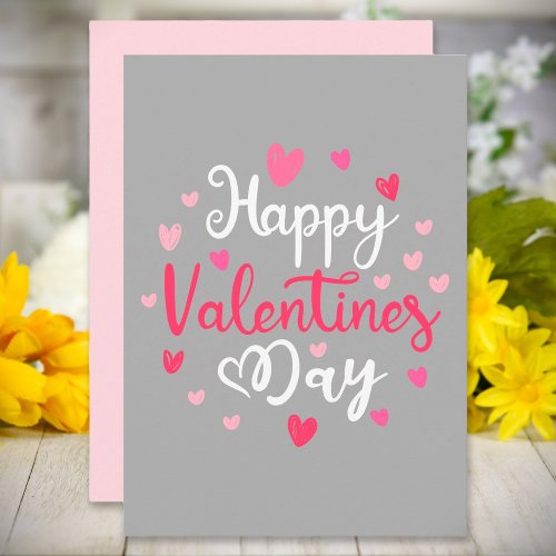 Happy Valentines Day Script Text Hearts Holiday Card