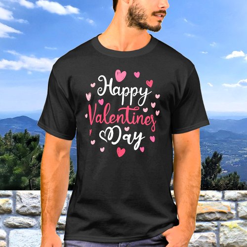 Happy Valentines Day Script Text Hearts T_Shirt