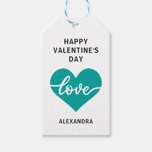 Happy Valentines day sea green simple heart love Gift Tags