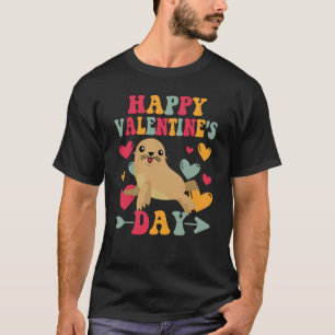 Happy Valentines Day Sea Lion Heart Love Groovy T-Shirt