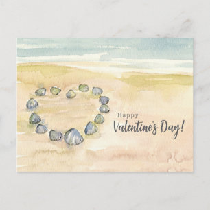 Happy Valentine's Day Seashells Heart Beach Holiday Postcard