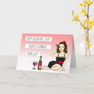 Happy Valentine's Day, Sexy Retro Lady in Bow Card