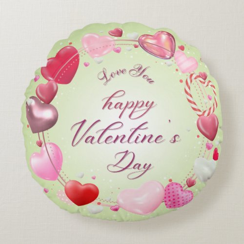 Happy Valentines Day Shaped Round Pillow