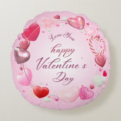 Happy Valentines Day Shaped Round Pillow