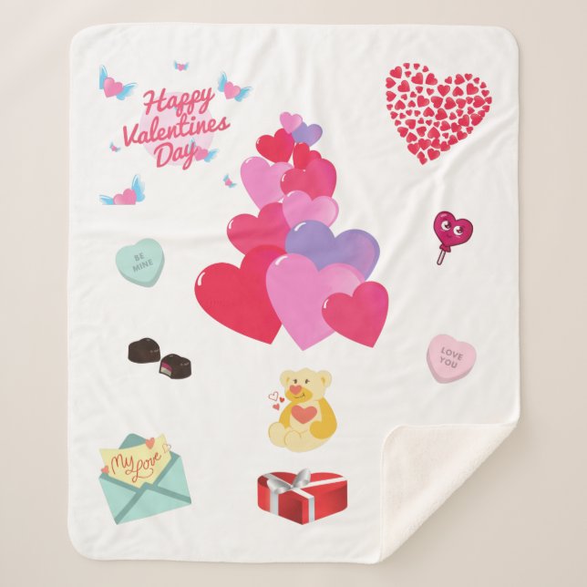 Happy Valentine's Day Sherpa Fleece Blanket. Blanket (Front)
