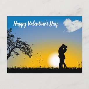 Happy Valentine's Day Silhouette couple  Holiday Postcard