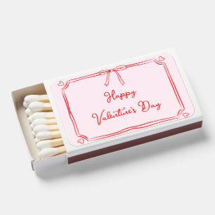 Happy Valentine's Day Simple Girly Bow Pink & Red Matchboxes