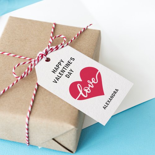 Happy Valentines day simple magenta heart love Gift Tags