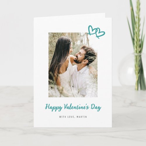 Happy Valentines Day Simple Teal Photo Card