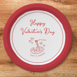 Happy Valentine's Day Simple That's Amore Red Paper Plates
