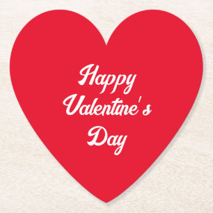 Happy Valentine's Day Simple Typography Red Heart Paper Coaster