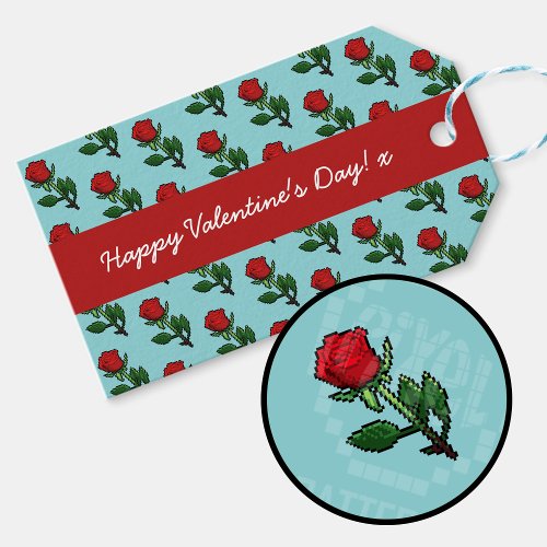 Happy Valentines Day Single Red Rose Pattern Gift Tags