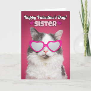 Happy Valentine's Day Sister Cute Cat Holiday Card