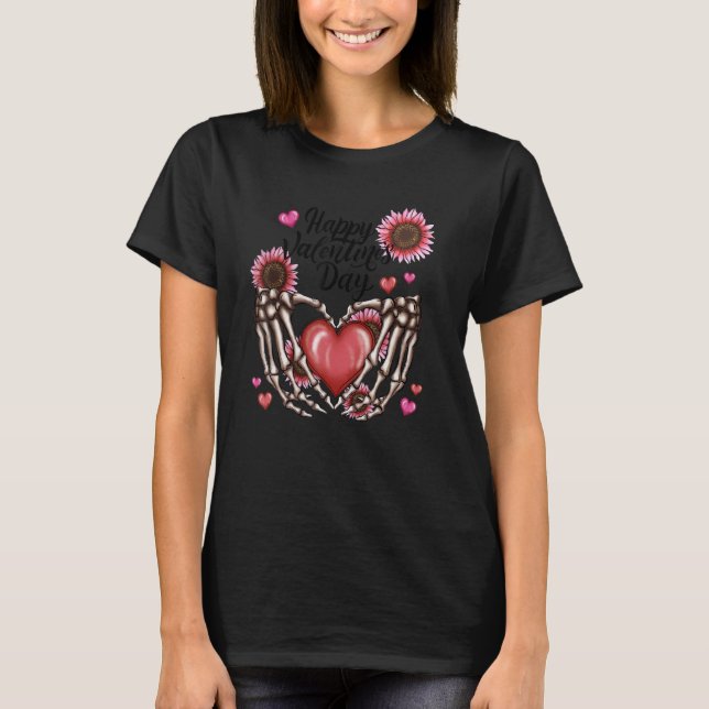 Happy Valentine's Day Skeleton Hands Heart Love Su T-Shirt (Front)