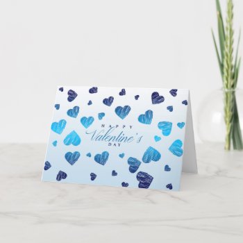 Happy Valentine's Day - Sketched Hearts Blue Holiday Card by steelmoment at Zazzle