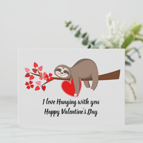 Happy Valentines Day Sloth flat card