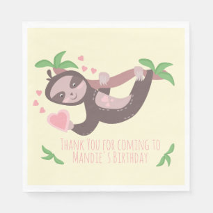 Happy Valentine's Day Sloth Hearts Birthday Napkins