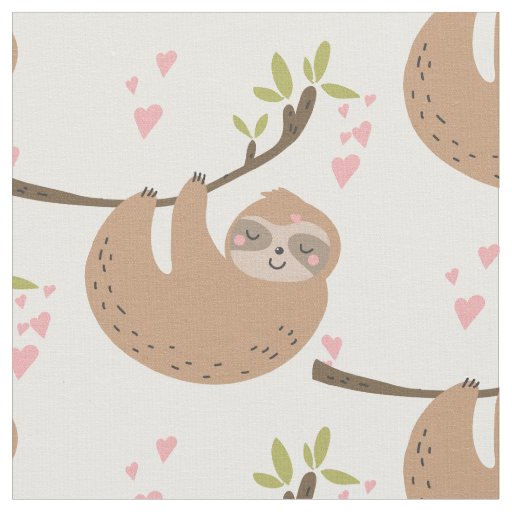 happy valentines day sloth hearts fabric