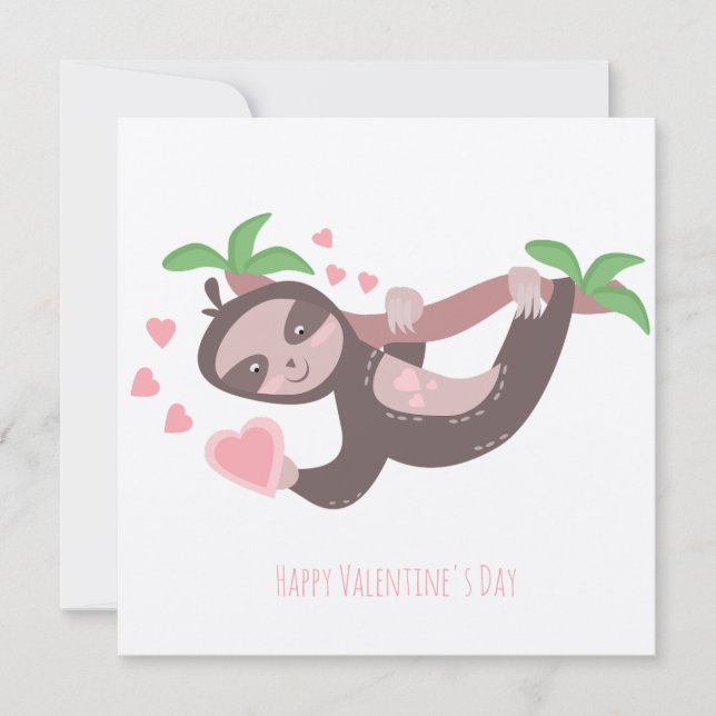 Happy Valentine's Day Sloth Hearts Illustration  C Card (Front)