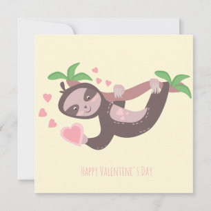 Happy Valentine's Day Sloth Hearts Illustration Card